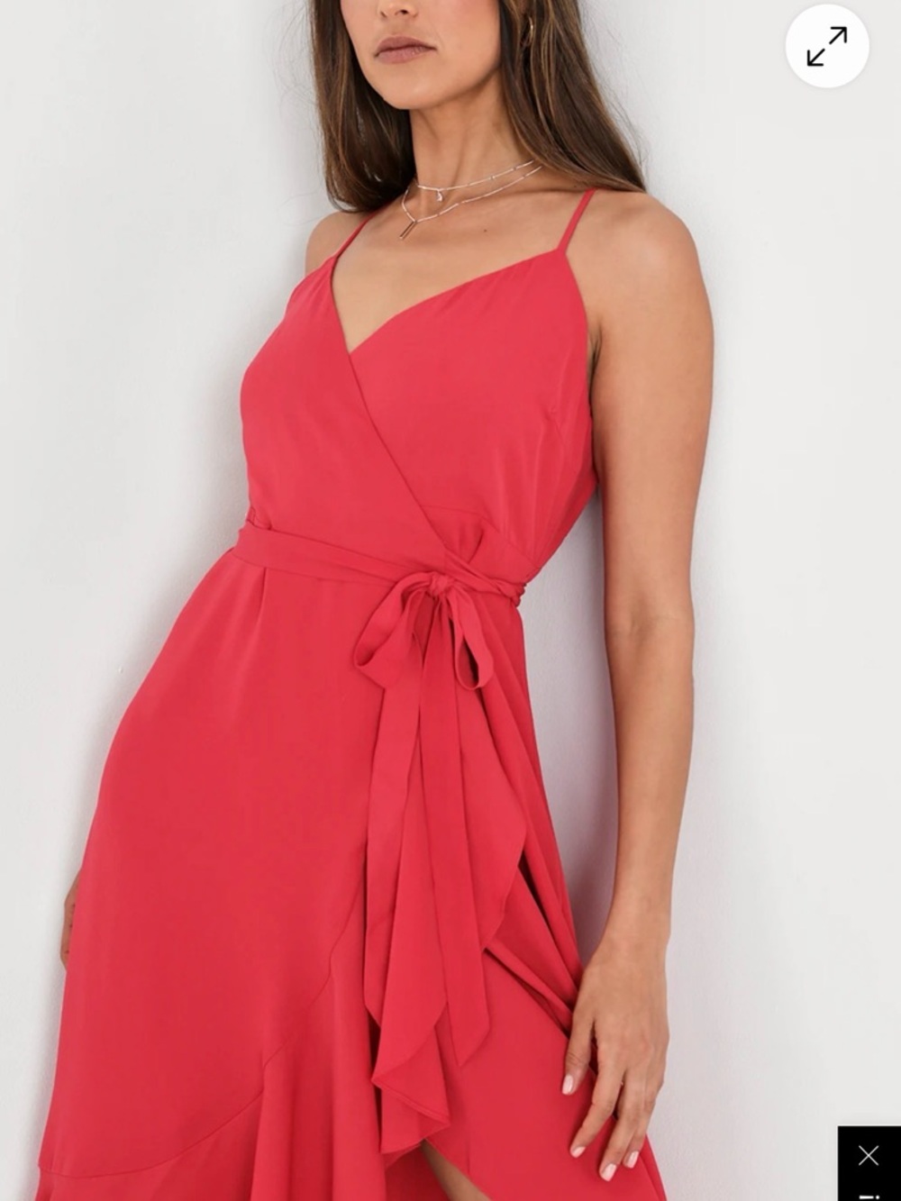 Lulu's Vibrant pink Wrap Midi Dress with Ruffle Hem